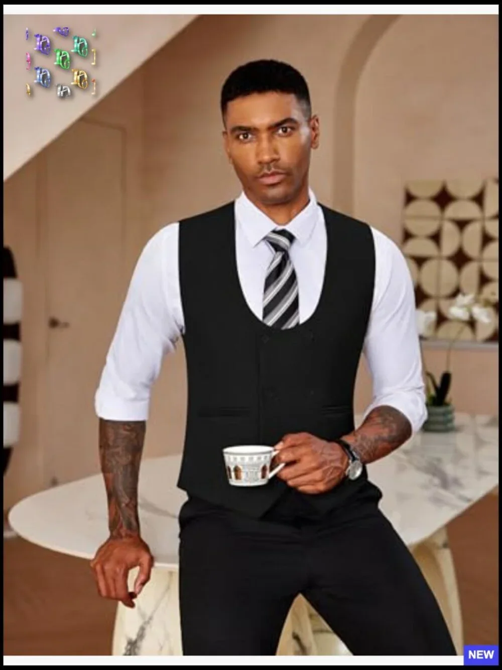 Slim Fit Double Breasted Dress Vest Formal Business Casual Waistcoat